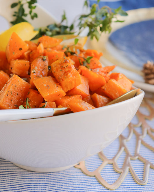 Island Honey and Lemon Roasted Yams with Lemon Verbena Sea Salt