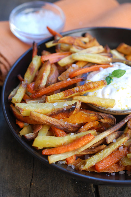 Roasted Root Fries with Sea Salt and Quick Lemon-Ginger Aioli